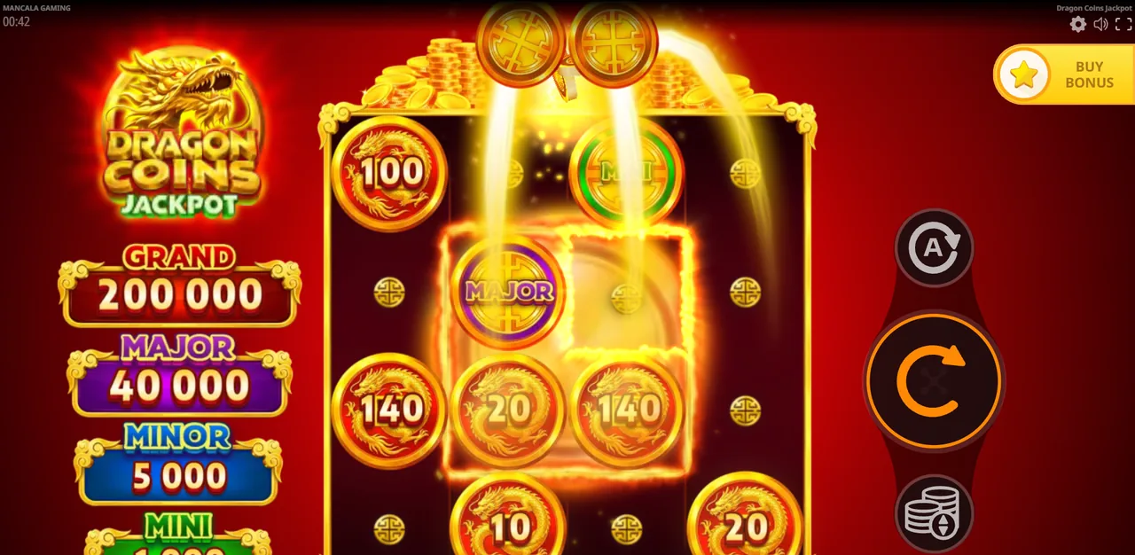 Dragon Coins Jackpot - grille en cours de partie