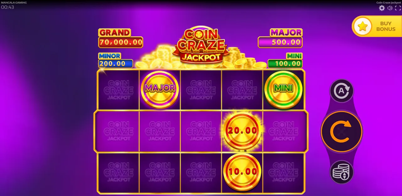 Coin Craze Jackpot - grille en cours de partie