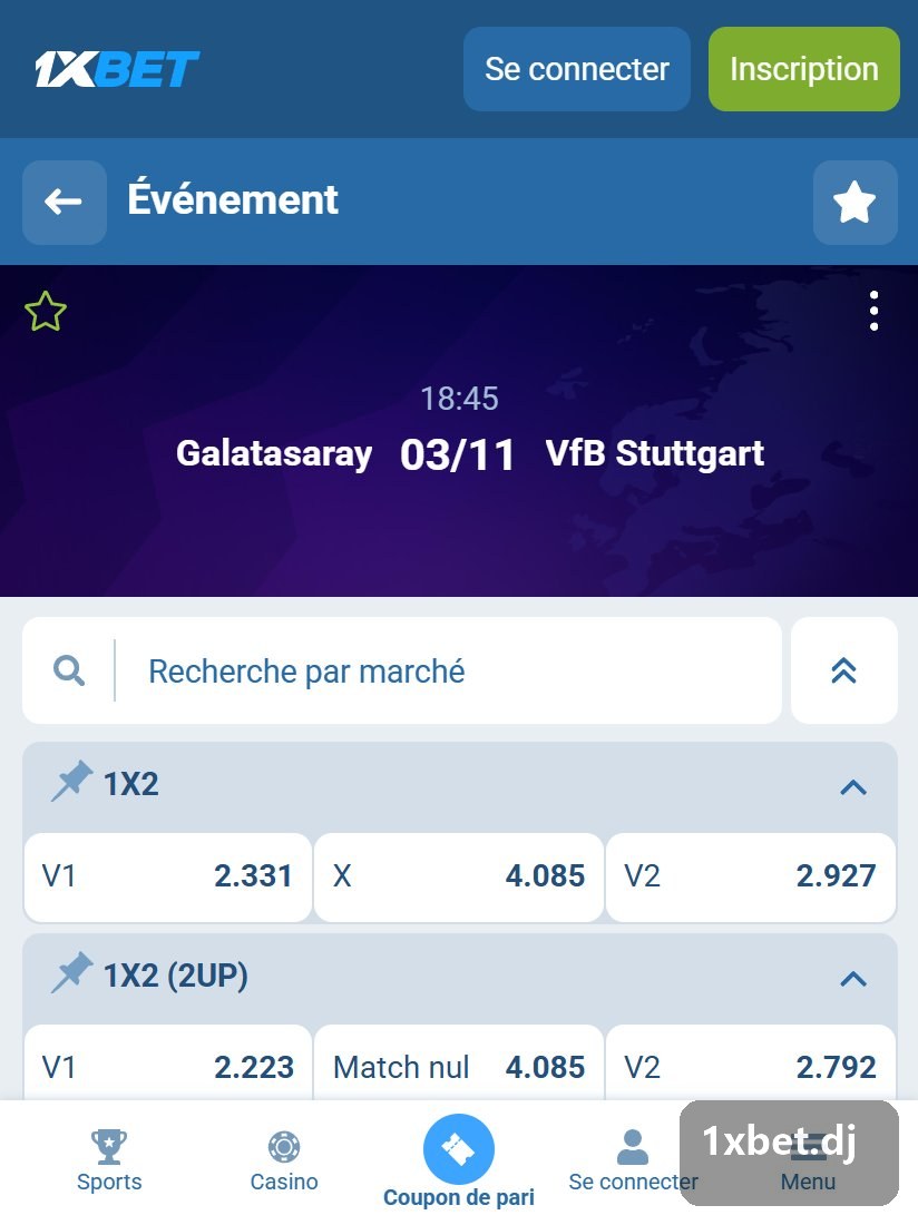 Ligue des champions de l'UEFA : page d'une affiche avec les cotes V1, X, V2