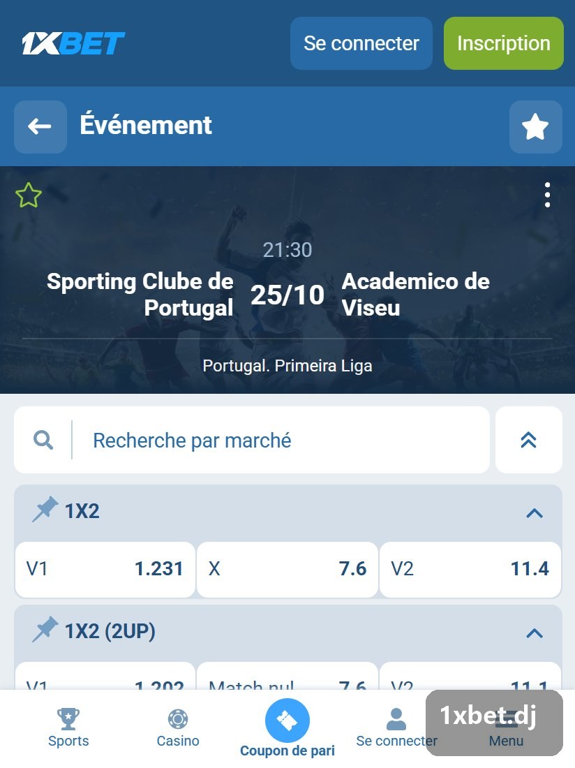 البرتغال. الدوري البرتغالي الممتاز: صفحة مباراة مع 1X2 والفرصة المزدوجة