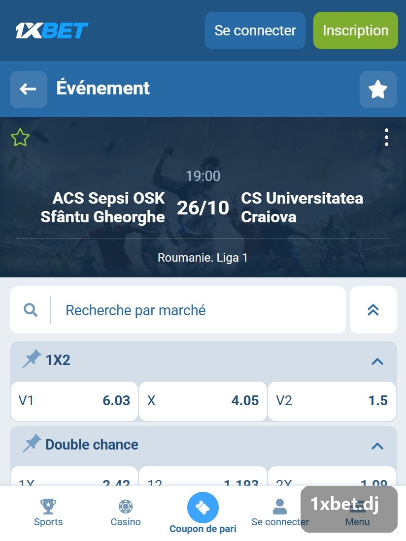 Romania. Liga 1: صفحة مباراة مع معاملات فوز1 والتعادل وفوز2