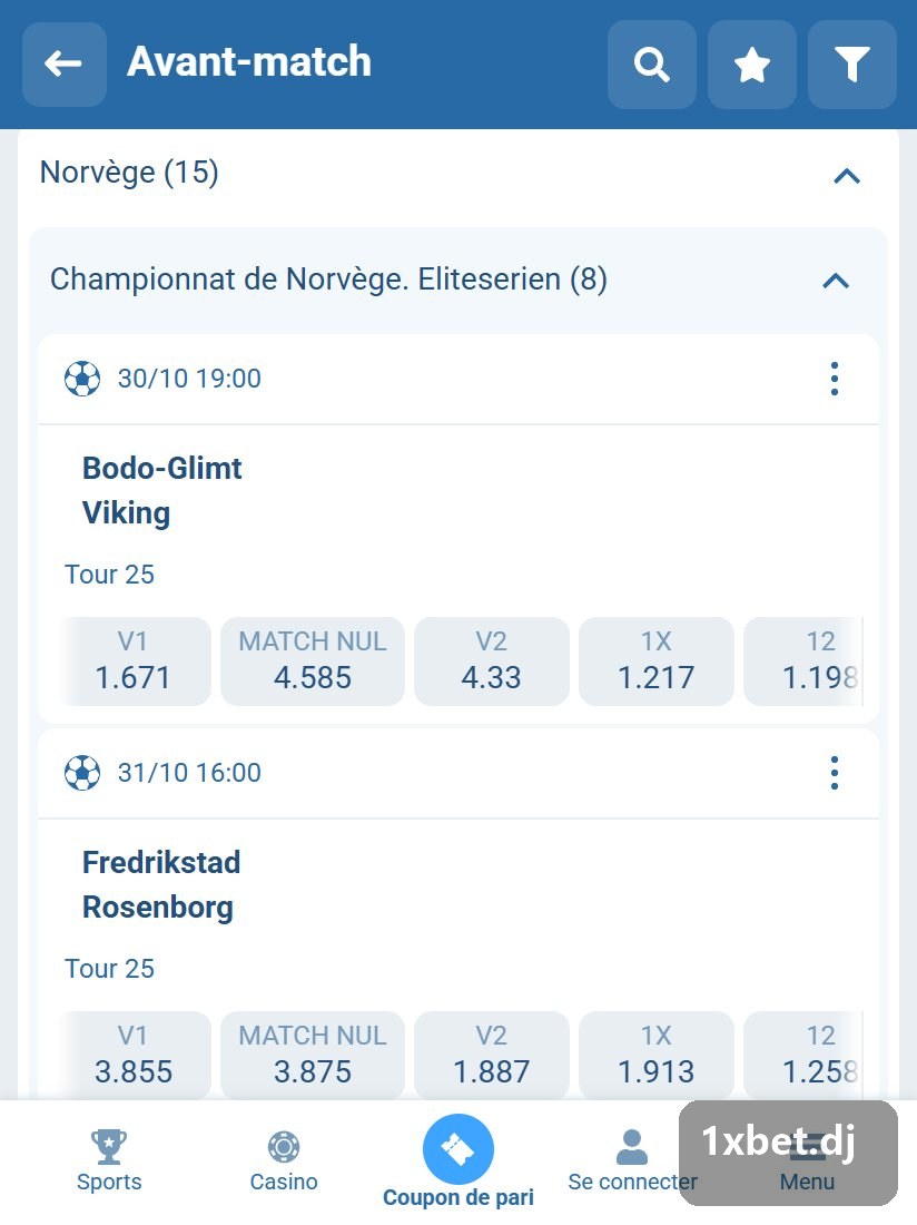 Norway. Eliteserien: Eliteserien fixtures in the pre-match line