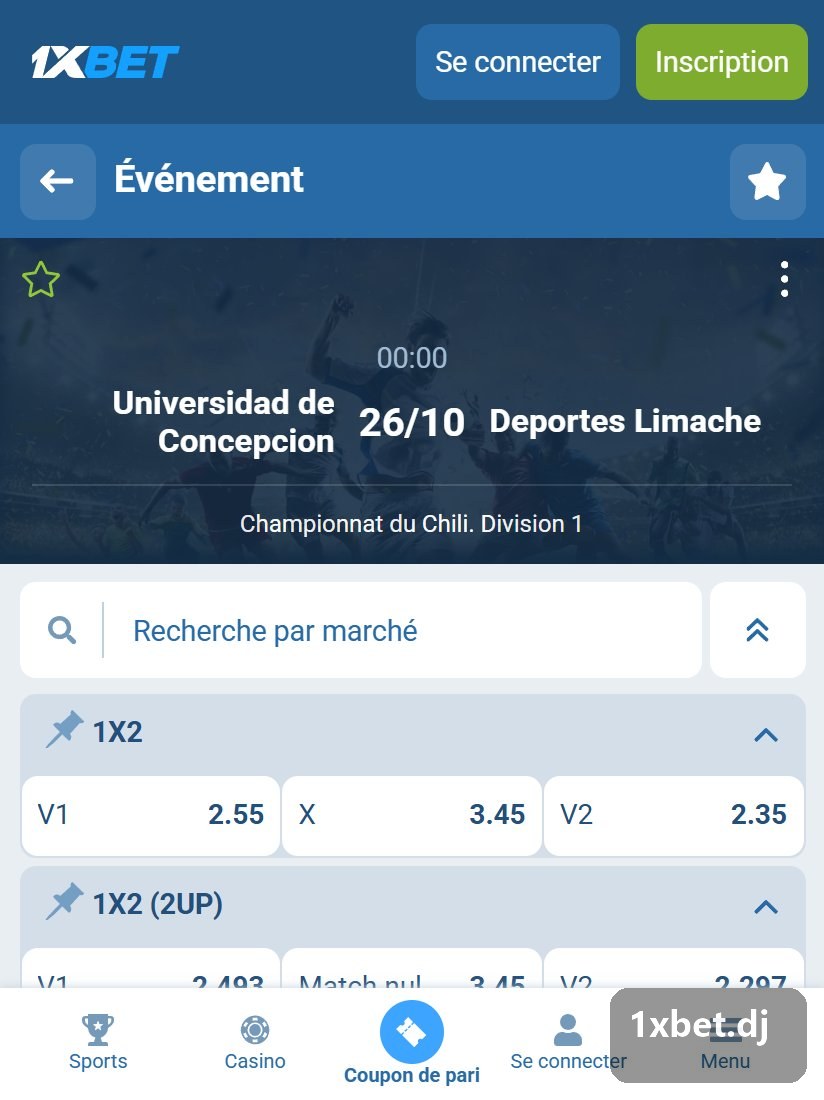 Championnat du Chili. Division 1 : page d'une rencontre et ses marchés