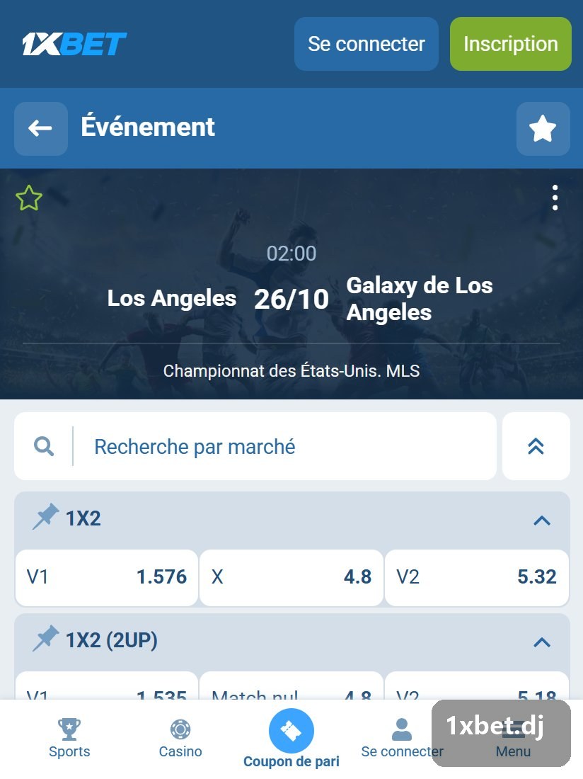 Championnat des États-Unis. MLS : marchés d'un match sur sa fiche