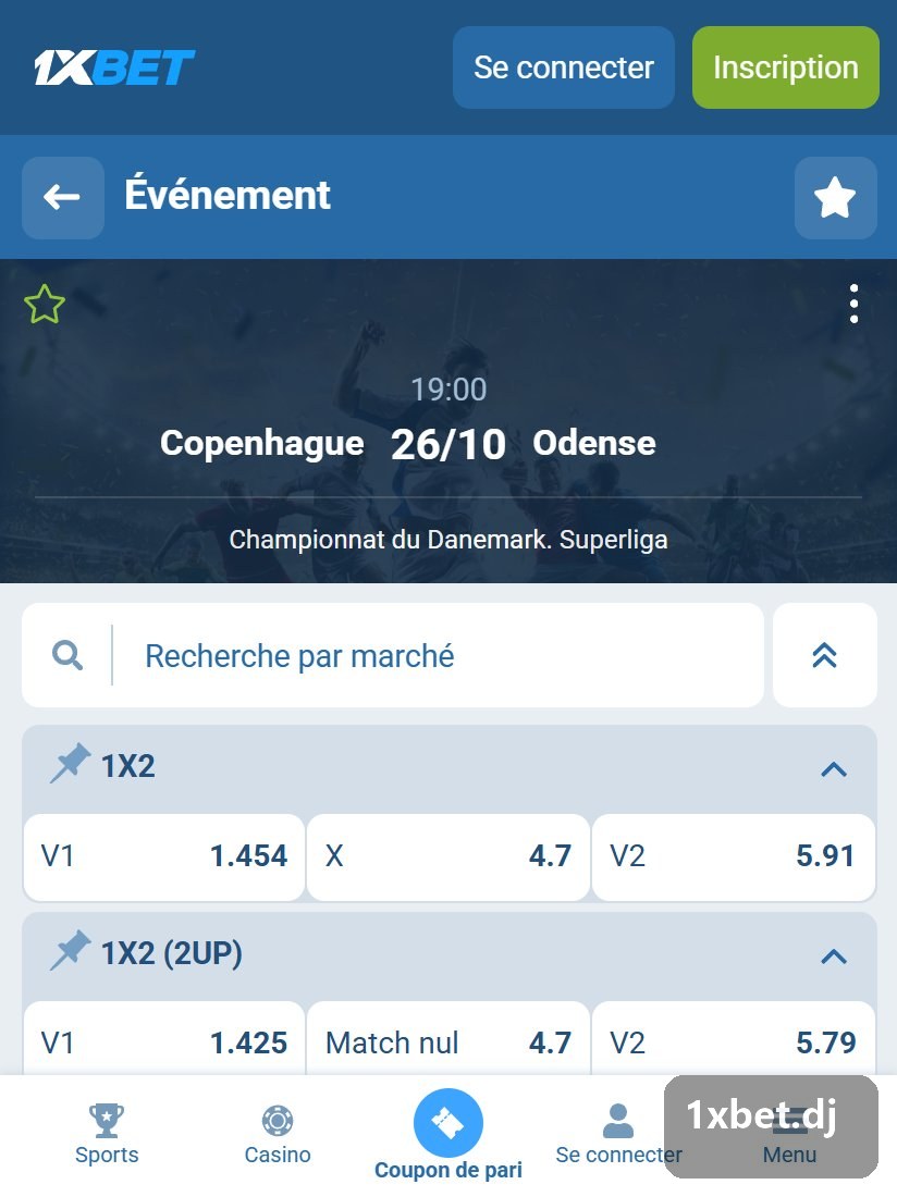 Denmark. Superliga: a match page with its prices