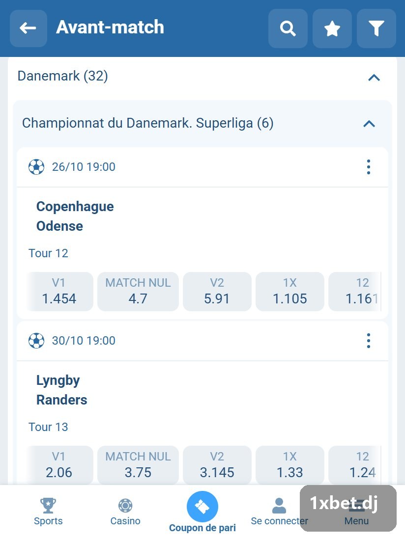 Denmark. Superliga: Danish Superliga fixtures in the pre-match line