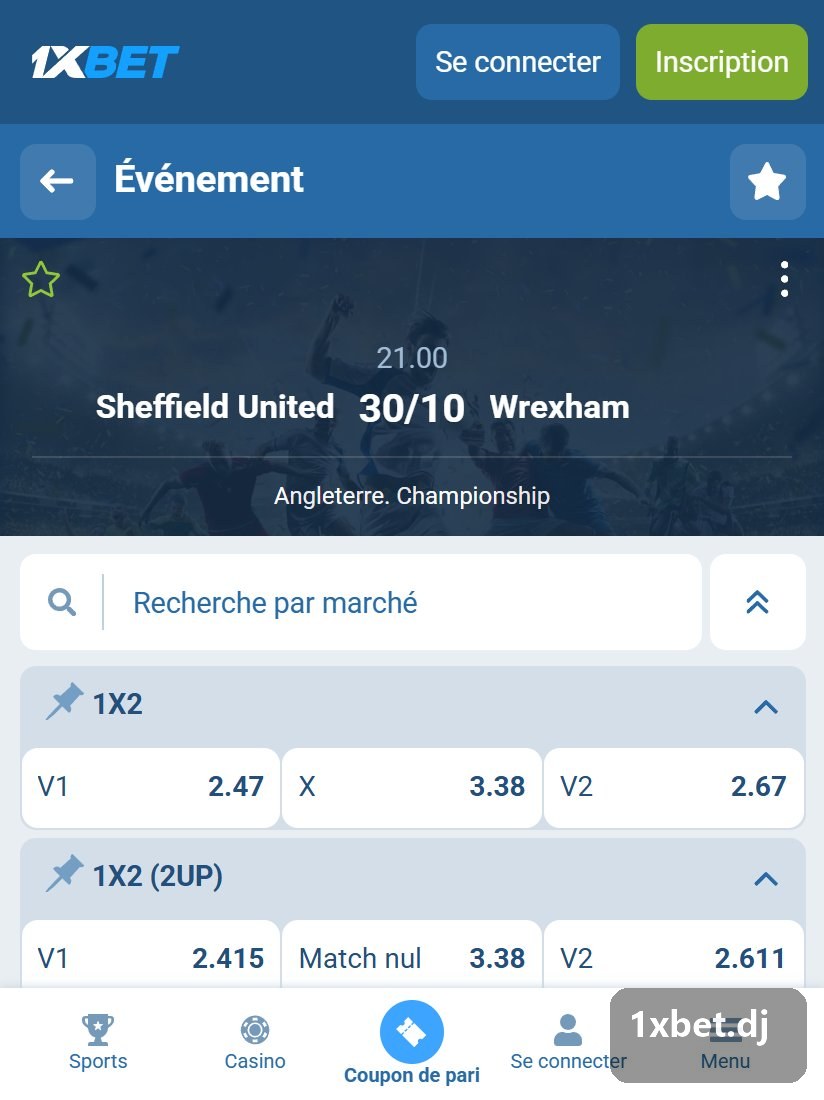 England. Championship: a match page with the 1X2