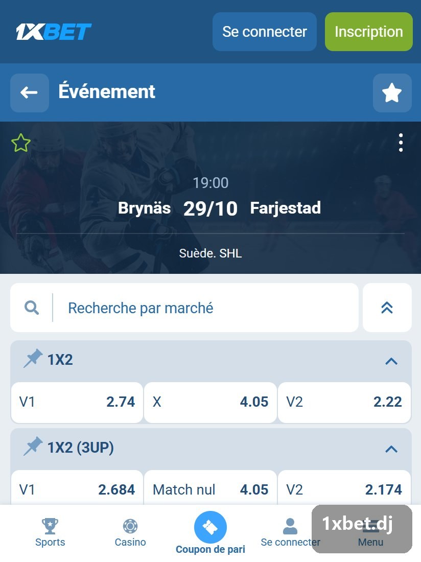Suède. SHL : page d'un match et ses marchés