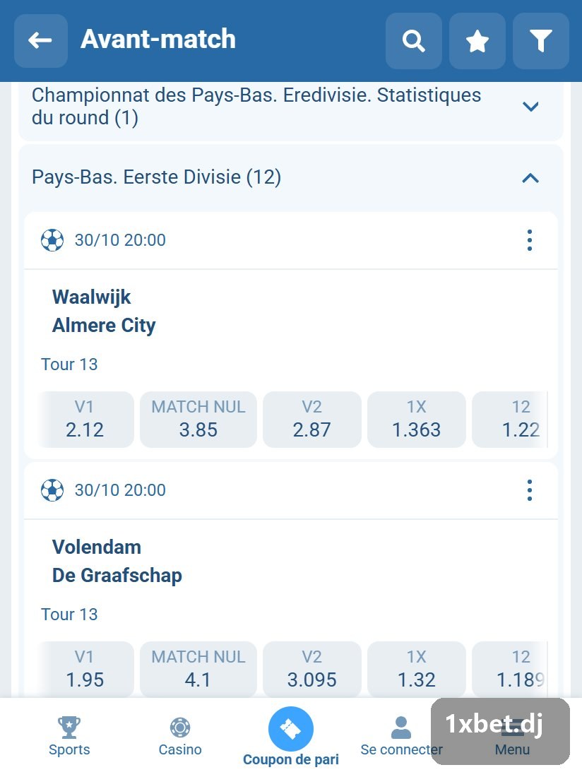 Pays-Bas. Eerste Divisie : affiches de la journée dans la ligne