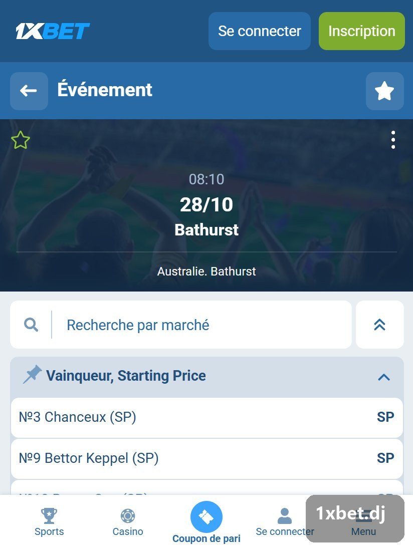 Jarlsberg : en-tête de la course, heure et date, puis le marché Vainqueur, Starting Price